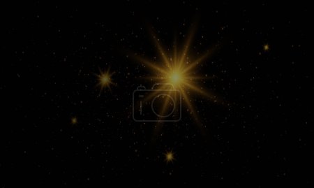 Téléchargez les photos : Des étincelles de poussière et des étoiles dorées brillent d'une lumière spéciale. Le vecteur scintille sur un fond noir. Effet lumière de Noël. - en image libre de droit