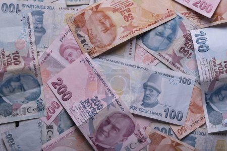 Turkish banknotes. TRY or TL. Numbers macro shot.5,10,20,200 Turkish Lira