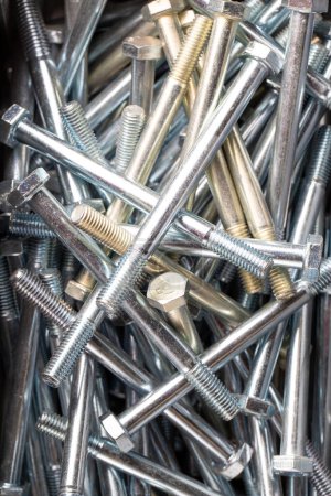 Photo for Hex head bolts. 10x120mm Hexagon head bolts background. close up - Royalty Free Image