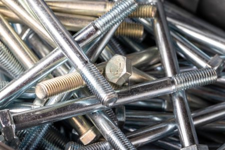 Photo for Hex head bolts. 10x120mm Hexagon head bolts background. close up - Royalty Free Image