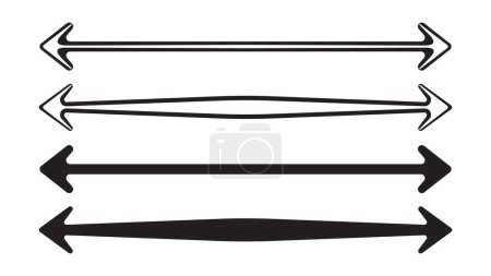 Illustration for Black double long straight arrow line horizontal element. Bold and thick basic pointer to forward location. Simple flat moving pinpoint for proceed direction in sideways. Position graphic icon - Royalty Free Image