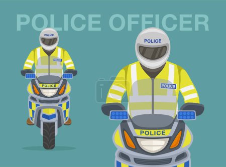 Téléchargez les illustrations : Isolated european motorcycle patrol unit. Police officer on bike. Front view. Flat vector illustration template. - en licence libre de droit