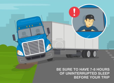 Photo for Heavy vehicle driving rules and tips. Semi-trailer loses control and gets stuck after driver falling asleep while driving. Flat vector illustration template. - Royalty Free Image