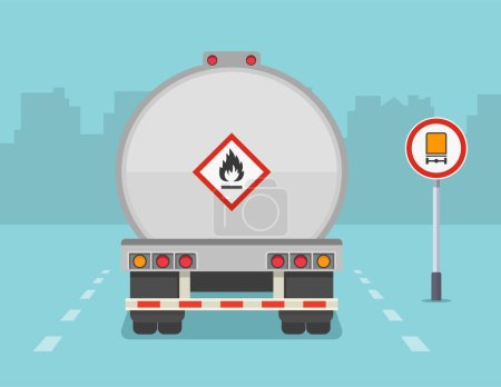 Illustration for Isolated back view of a tank truck loaded hazardous materials. Flat vector illustration template. - Royalty Free Image