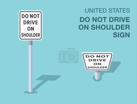 Verkehrsregeln. Vereinzelte Vereinigte Staaten fahren nicht auf Schulterschild. Ansicht von vorne und von oben. Vorlage für flache Vektorabbildung.
