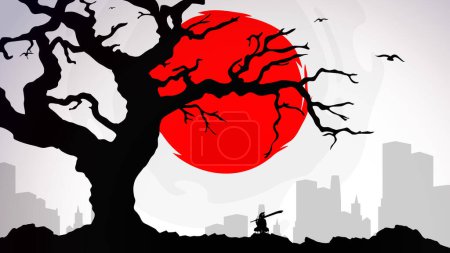 lady Samurai Background. japan theme background. samurai wallpaper. samurai with tree background. japanese samurai background.