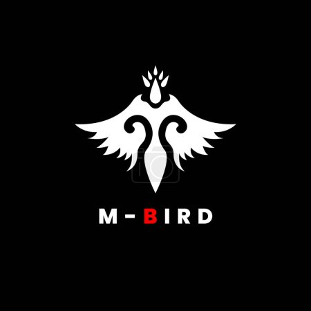 bird logo design vector. stylish bird logo template. Letter M Eagle Logo. tribal bird.