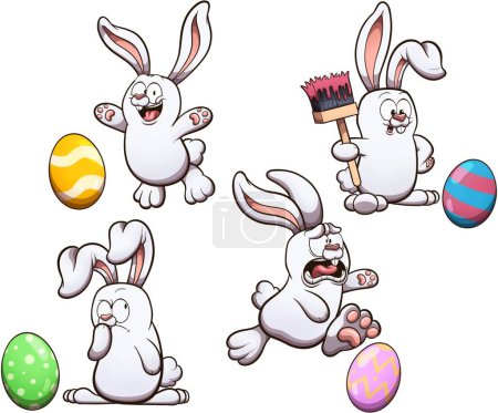 Lindo conejo de Pascua con diferentes posturas y expresiones. ilustración con gradientes simples. 