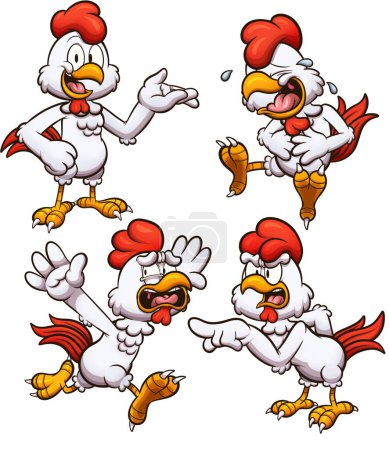 Illustration for Cartoon Chicken With Different Expressions And Poses. Vector clip art illustration with simple gradients. All in one single layer. - Royalty Free Image