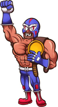Cartoon Mexican Wrestler. Vector clip art illustration with simple gradients. All in one single layer.
