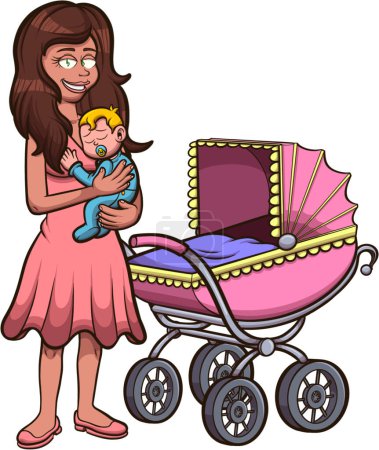 Illustration for Cartoon Mom Holding Baby. Vector clip art illustration with simple gradients. All in one single layer. - Royalty Free Image