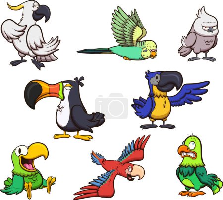 Illustration for Cartoon Tropical Birds. Vector illustration with simple gradients. All in one single layer. - Royalty Free Image