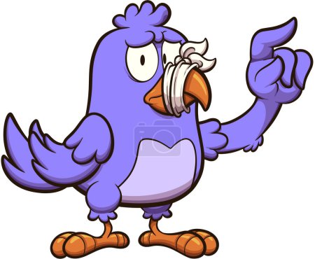 Illustration for Purple Cartoon Bird With Taped Mouth. Vector illustration with simple gradients. - Royalty Free Image