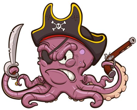Illustration for Pirate Octopus. Vector illustration with simple gradients. - Royalty Free Image
