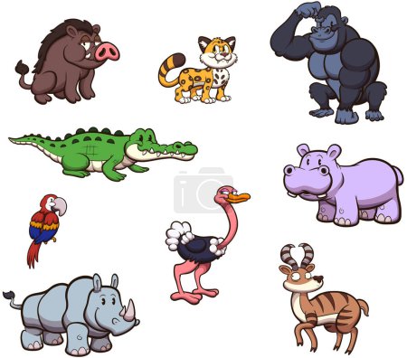 Cute Wildlife Animals Set. Vector illustration with simple gradients.