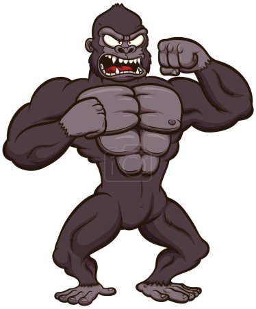 Ilustración de Gorila enojado de dibujos animados golpeando su pecho. Ilustración de clip vectorial con gradientes simples. - Imagen libre de derechos