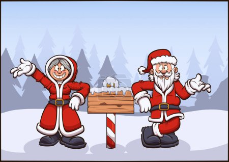 Ilustración de Santa Claus y la señora. Ilustración vectorial con gradientes simples. - Imagen libre de derechos