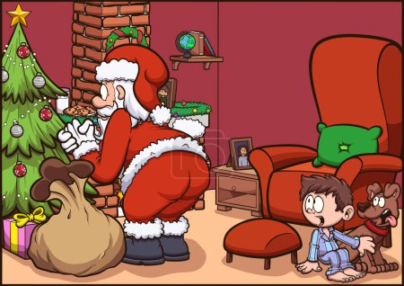 Téléchargez les illustrations : Le Père Noël se fait prendre. Illustration de clip art vectoriel avec des dégradés simples. - en licence libre de droit