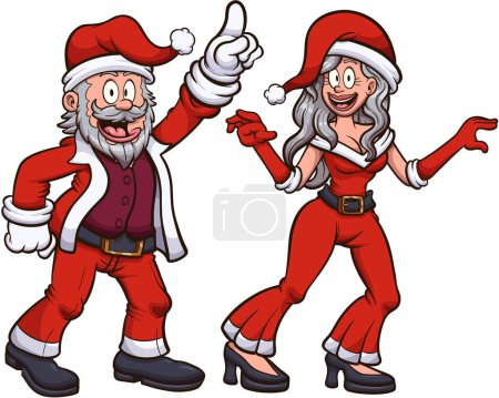 Illustration for Dancing Santa And Mrs. Claus. Vector illustration with simple gradients. - Royalty Free Image