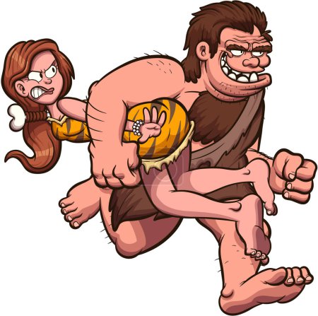 Illustration for Caveman Kidnapping Cavewoman. Vector illustration with simple gradients. - Royalty Free Image
