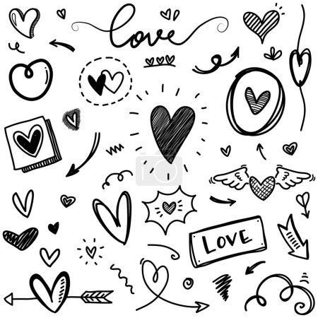 Illustration for Doodle Hearts, hand drawn love hearts. Vector illustration. - Royalty Free Image