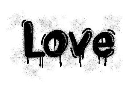 the word love graffiti is sprayed in black on white
