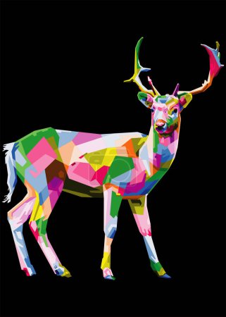 Téléchargez les illustrations : Colorful deer in pop art style isolated on black background - en licence libre de droit