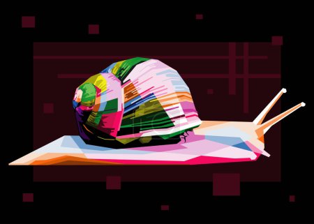 Téléchargez les illustrations : Escargot coloré sur style pop art isolé avec fond noir - en licence libre de droit