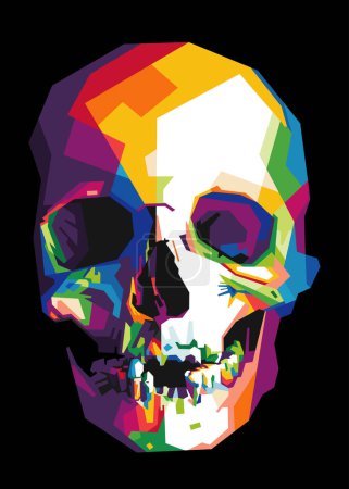 Téléchargez les illustrations : Tête de crâne colorée dans un style pop art abstrait polygonal. adapté aux affiches, bannières, bannières, logos et plus - en licence libre de droit