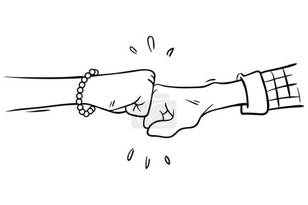 Hand drawn of two young person bumping fist finger. Team work, partnership, friendship, passion, spirit hands gesture sketch concept vector illustration. Isolated design with white background