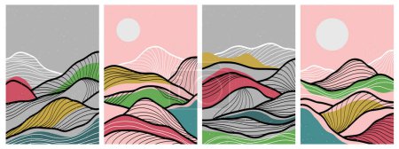 Ilustración de Fondo japonés con vector patrón de onda de línea. Plantilla abstracta con patrón geométrico. Diseño de diseño de montaña en estilo oriental. - Imagen libre de derechos