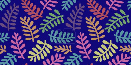 Abstrakte Pflanzenblattkunst mit nahtlosem Muster und farbenfroher Freihand-Doodle-Collage. Organische Blätter Cartoon-Hintergrund, einfache Naturformen in Vintage-Pastell