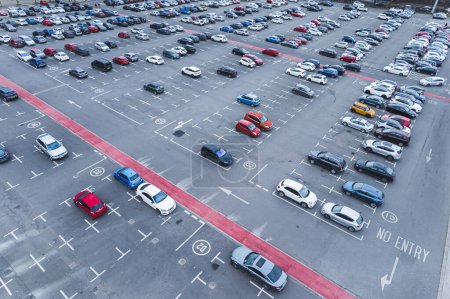 Photo for Car parking lot viewed from above, Aerial view. UK. High quality photo - Royalty Free Image