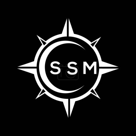 Ilustración de SSM abstract technology circle setting logo design on black background. SSM creative initials letter logo concept. - Imagen libre de derechos
