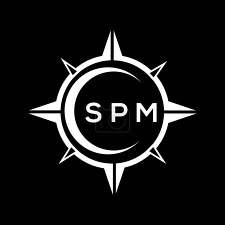 Ilustración de SPM abstract technology circle setting logo design on black background. SPM creative initials letter logo concept. - Imagen libre de derechos