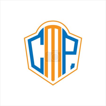 Ilustración de CMP abstract monogram shield logo design on white background. CMP creative initials letter logo. - Imagen libre de derechos