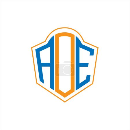 Ilustración de AOE abstract monogram shield logo design on white background. AOE creative initials letter logo. - Imagen libre de derechos