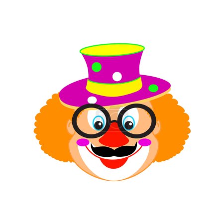 Clown heureux masque, mignon visage de clown souriant ensemble dessin animé illustration drôle clown isolé sur blanc carte d'anniversaire de carnaval anniversaire du festival, Pourim vacances cirque fête modèle décoration musique danse masques signe masque icône ballon feu d'artifice
