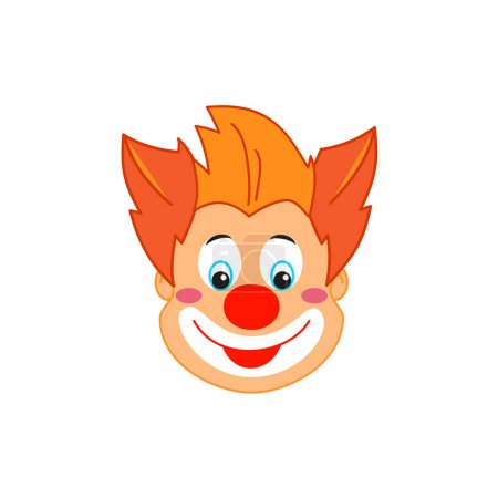 Clown heureux masque, mignon visage de clown souriant ensemble dessin animé illustration drôle clown isolé sur blanc carte d'anniversaire de carnaval anniversaire du festival, Pourim vacances cirque fête modèle décoration musique danse masques signe masque icône ballon feu d'artifice
