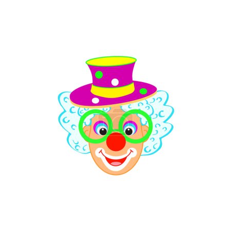 Clown happy mask, cute clown face smiling set cartoon illustration Funny Clown isolated on white Carnival birthday card Festival anniversary, Purim Holiday circus party pattern decoration music dance masquerade masks sign masque icon balloon firework