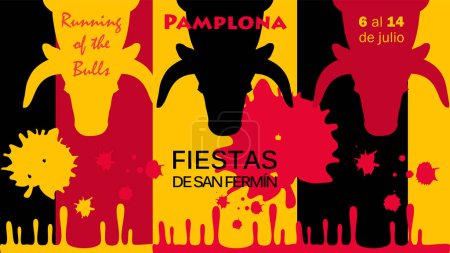 Spain fiestas or festivals abstract poster. Spanish San Fermin Festivals wallpaper. Running of the bulls is the main attraction in this famous celebration city Pamplona fiesta Fireworks Invitation Bullfight matador Corrida arena bullfighting stadium
