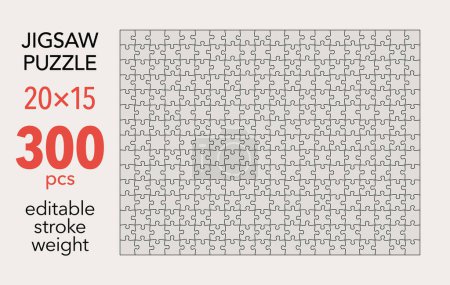 Téléchargez les illustrations : Modèle de grille de puzzle vide, formes 20x15, 300 pièces. Séparez les éléments de puzzle correspondants. Illustration vectorielle plate, chaque pièce est une seule forme. - en licence libre de droit