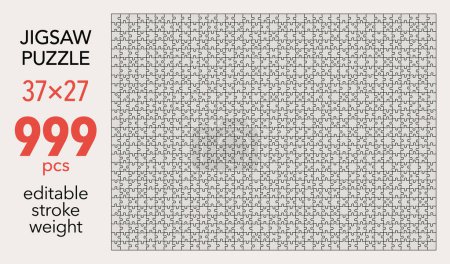 Illustration for Empty jigsaw puzzle grid template, 37x27 shapes, 999 pieces. Separate matching puzzle elements. Flat vector illustration layout, every piece is a single shape. - Royalty Free Image