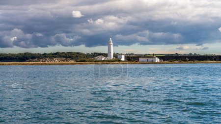 The Hurst Point Lighthouse and Keyhaven Lake near Milford on Sea,, Hampshire, England, UK