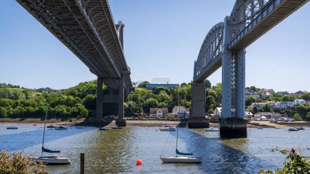 Saltash, Cornwall, England, UK - May 27, 2022: The Tamar Bridge and the Royal Albert Bridge