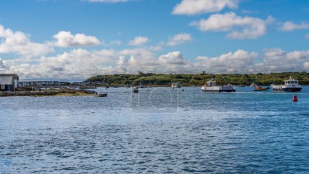 Photo for Mudeford, Dorset, England, UK - September 29, 2022: The Mudeford Ferry on the way from the Quay to the sandbank - Royalty Free Image