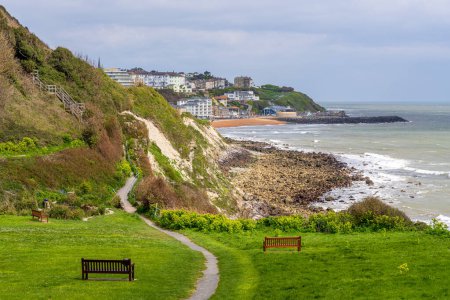 Benches near Castle Cove overlooking Ventnor Bay on the Isle of Wight, England, UK