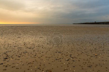 Ryde, Isle of Wight, England, UK - April 20, 2023: View of the pier from Ryde West Sands