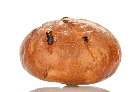 Photo for One loaf of bread with raisins, macro, isolated on white background. - Royalty Free Image