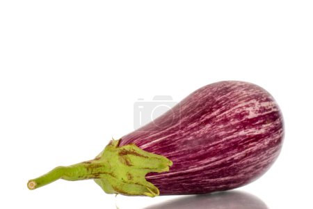Photo for One organic ripe eggplant, macro, isolated on white background. - Royalty Free Image